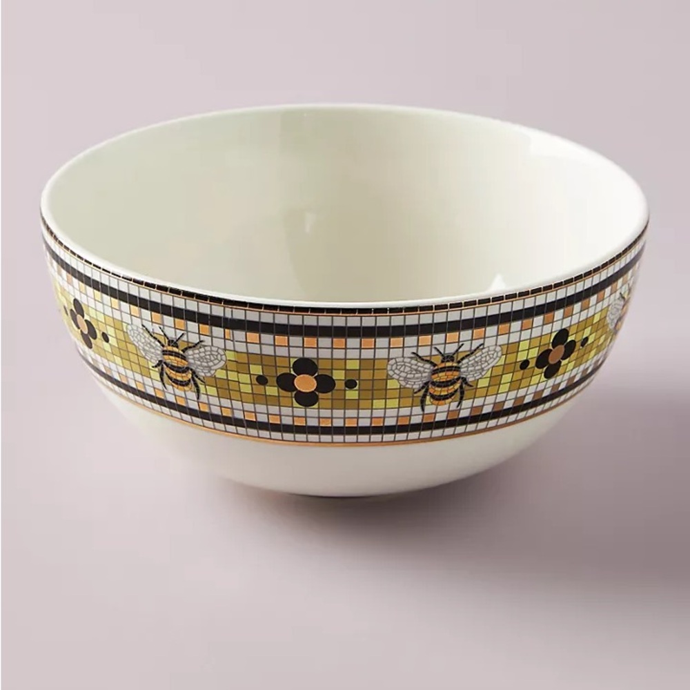 NWT Anthropologie Bistro Bumblebee Bee Cereal Soup Bowl Garden Mosaic Tile
